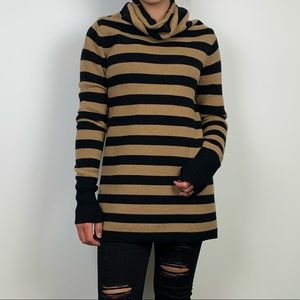 Solar Wool Cowl Neck Striped Long Sweater